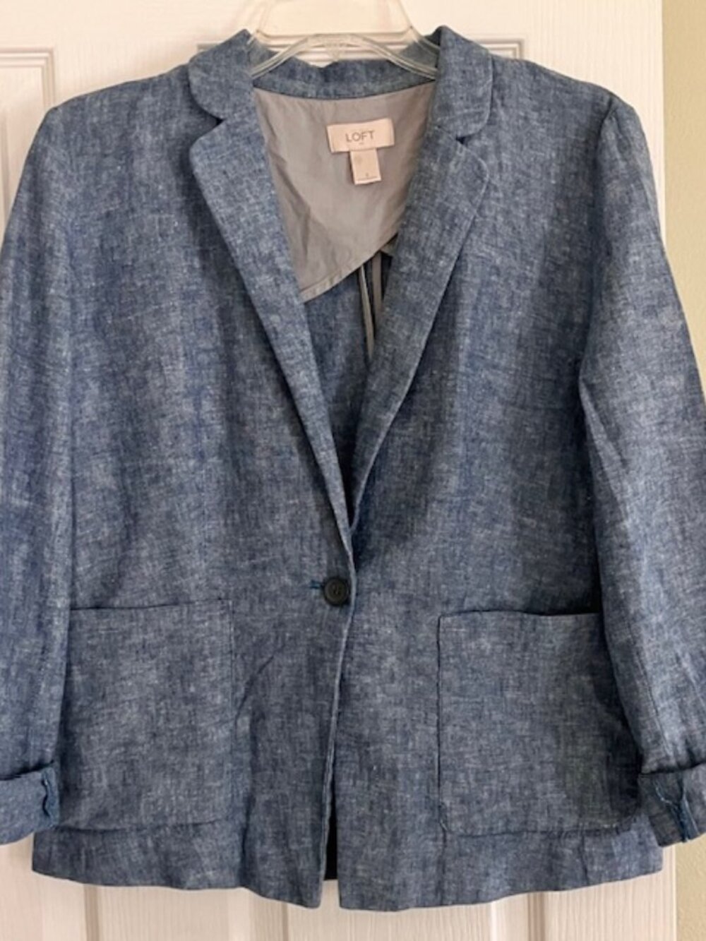 Ann Taylor Loft women's chambray blazer S 8 blue linen woven classic casual - Picture 2 of 6